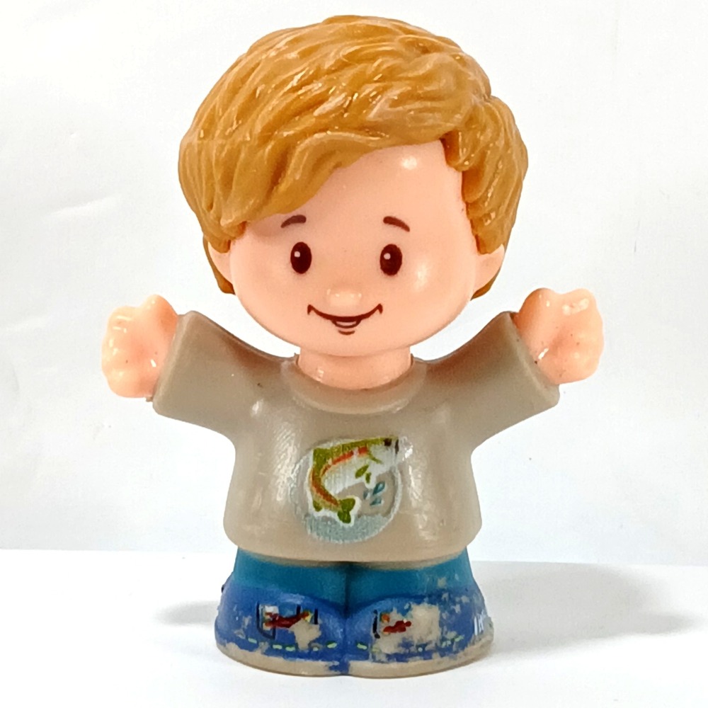 Fisher Price Little People Blonde Eddie In Fish Shirt Student Boy Brother Figure